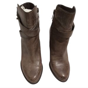 Arturo Chiang Brown Leather Ankle Boots Strap Buckle Side Zip Booties Women’s 7